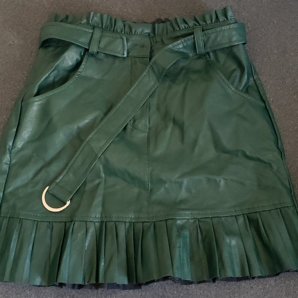 Faux leather green mini skirt